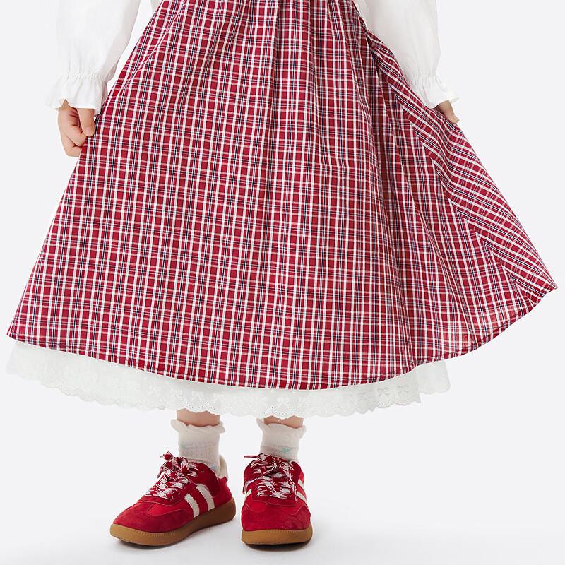 Girls' Pure Cotton Plaid Lace A-Line Skirt