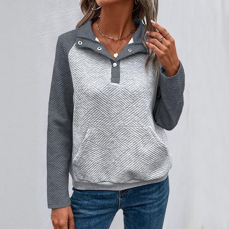 

Осень 2025 Новинка Топ с карманами и вставками Повседневная толстовка с полуоткрытым воротом-стойкой для женщин S серый