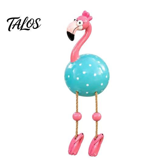 Flamingo Figurine Cute Dangle Leg Figurine, Tropical Polka Dot Statue, Whimsical Outdoor Statue Resin Home Decor Ornament for Indoor Patio Yard Shelf