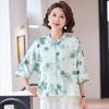 Pa Si Te Women's New Chinese Style Frog Button Printed 3/4 Sleeve Shirt