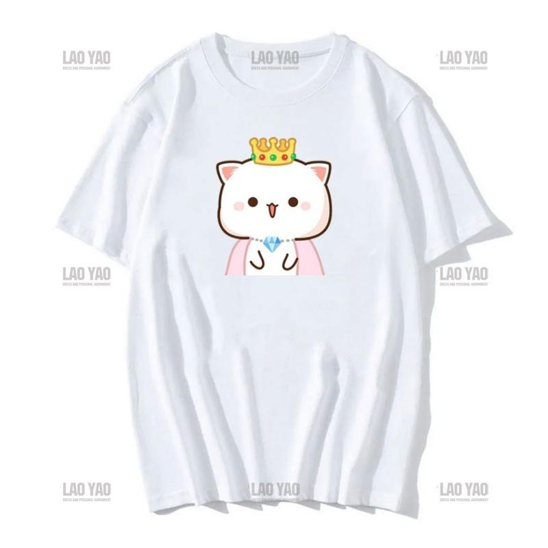 Słodka brzoskwiniowa kotka z kreskówkową parą nadrukowaną koszulką unisex szara wysłana kwiaty do brzoskwiniowej koszulki nowy styl miłośnicy ubrań casualowa koszulka