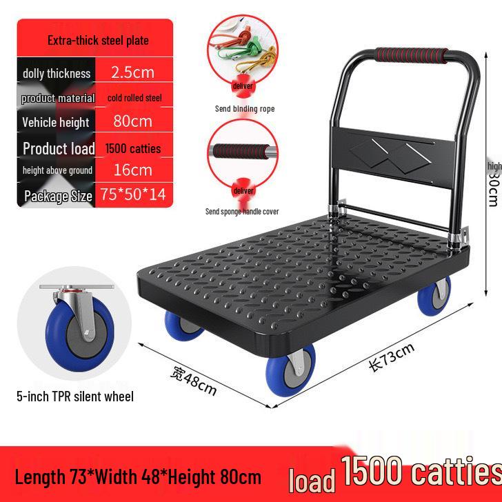 Silent Foldable Handcart Trolley with Swivel Wheels - Heavy-Duty Flatbed Truck