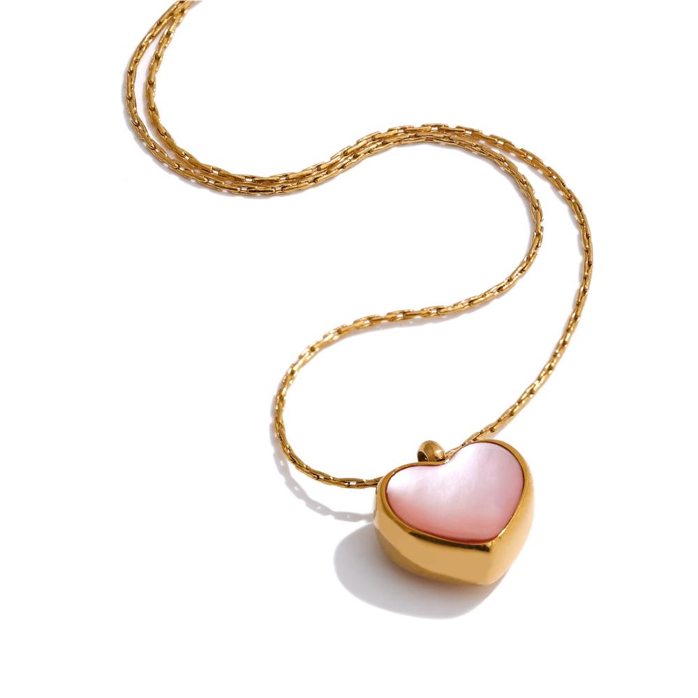 

Yhpup Valentine s Day Gift Pink Shell Heart Thick Necklace Pendant Stainless Steel Cute Charm Exquisite Jewelry New