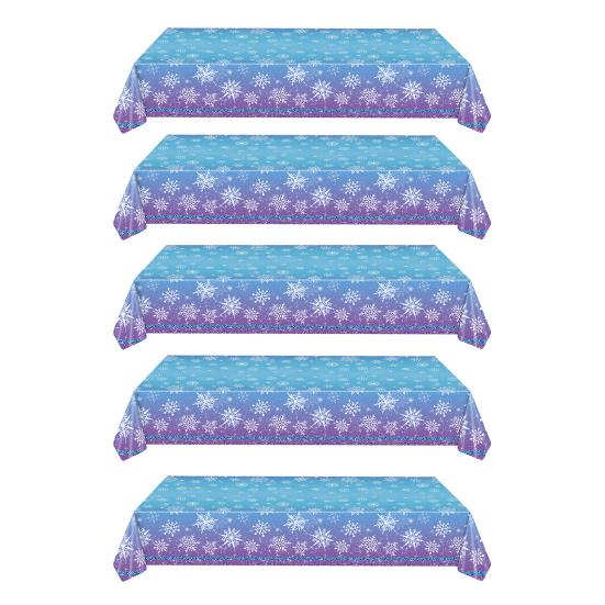 Yousheng Disposable Tablecloth Waterproof Snowflake Tablecloth Sparkling Winter Theme Table Cover for Christmas New Year Parties