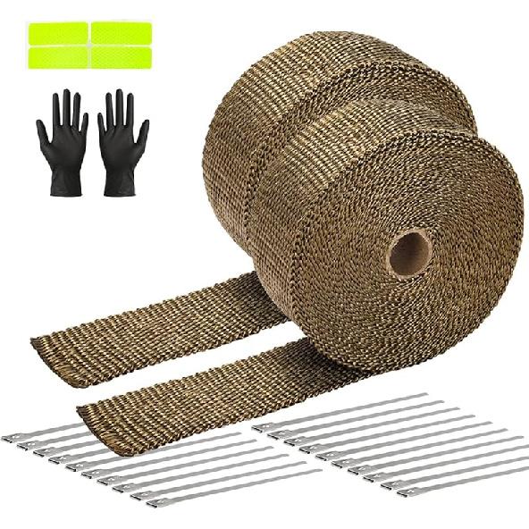 Exhaust Heat Wrap Roll 2" X 16' Black Fiberglass Heat Shield Tape 1 Rolls 5Cm X 5M With 10Pcs Stainless Ties For Motorcycle Car Truck
