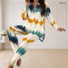 Women Plus Size Printed Half Zip Long Sleeve Long Top And Fitted Pants Two Piece Set