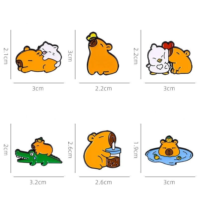 6pcs Cute Cartoon Capybara Brooch Creative Animal Duck Alloy Lapel Pin Badge Backpack Clothing Hat Accessories
