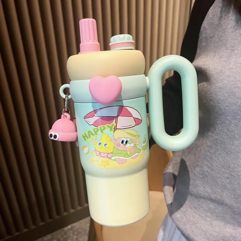 Cartoon Insulated Stainless Steel Straw Cup with Handle