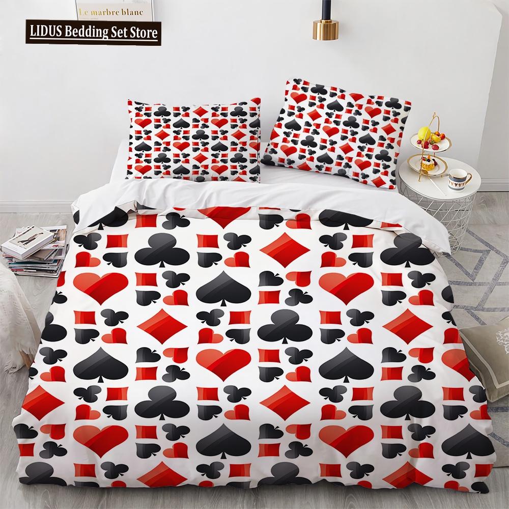 Poker Bettwäsche Set Karte Feuer Poker Spiel Dekor Polyester Bettdecke Abdeckung Set Mit Kissenbezug Poker Wettbewerb Thema King Size