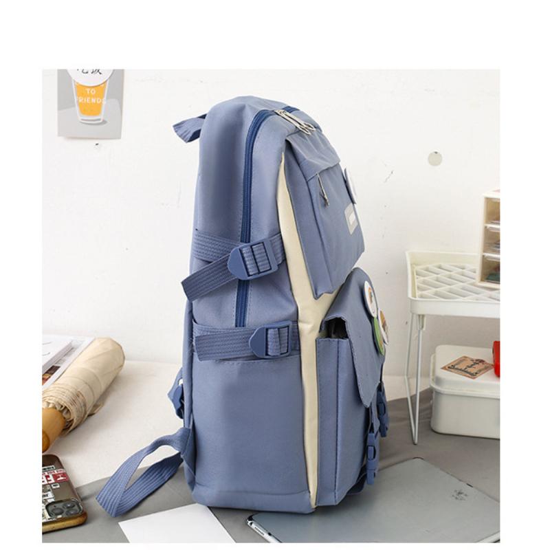 5pcs Primary School Five Piece Backpack Set High School Student Large Capacity Multifunctional Backpack Waterproof  Wear-resistant Canvas Leisure Bag