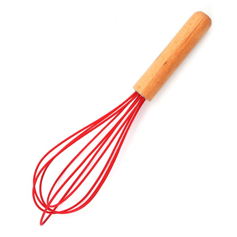 

1pc silicone egg beater 10-inch wooden handle manual cake creamer and noodle mixer baking tool красный