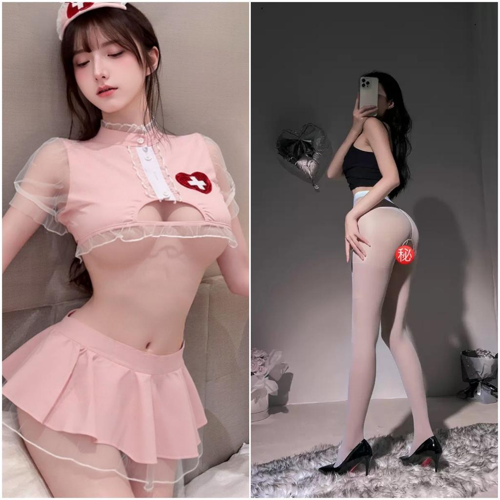 Large Size Sex Clothes Pink Sexy Nurse Clothes Cosplay Hollow Women Free Passion Pure Desire Suit