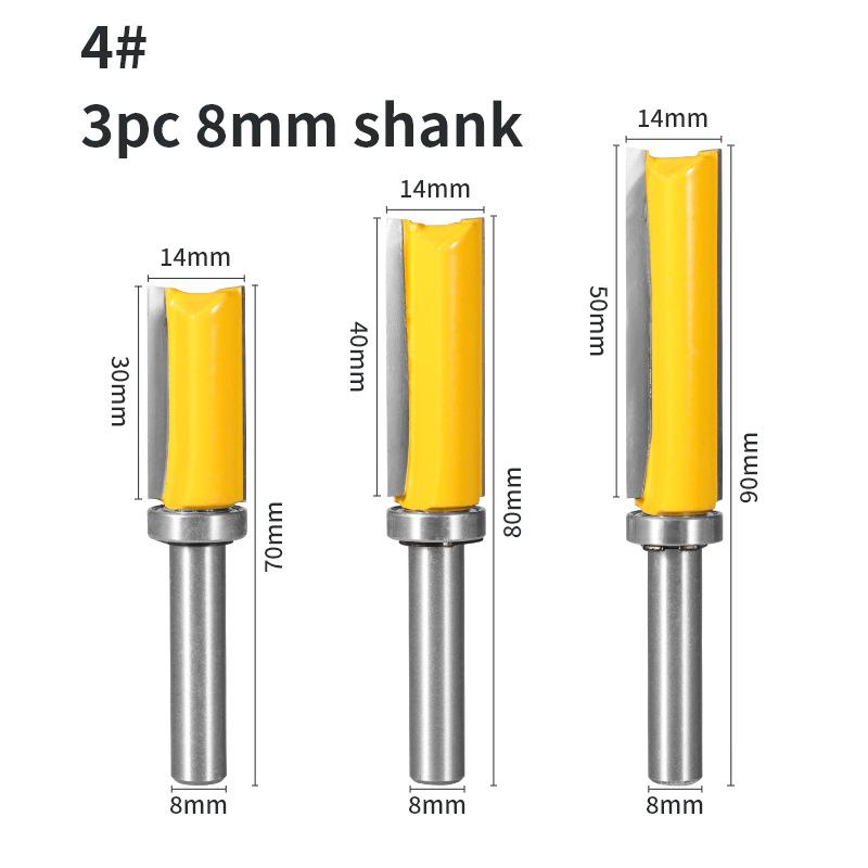 8mm Shank Bearing Guided Straight Router Bit - 14mm Cutting Diameter Flush Trim Cutter for Template Copying & Edge Profiling