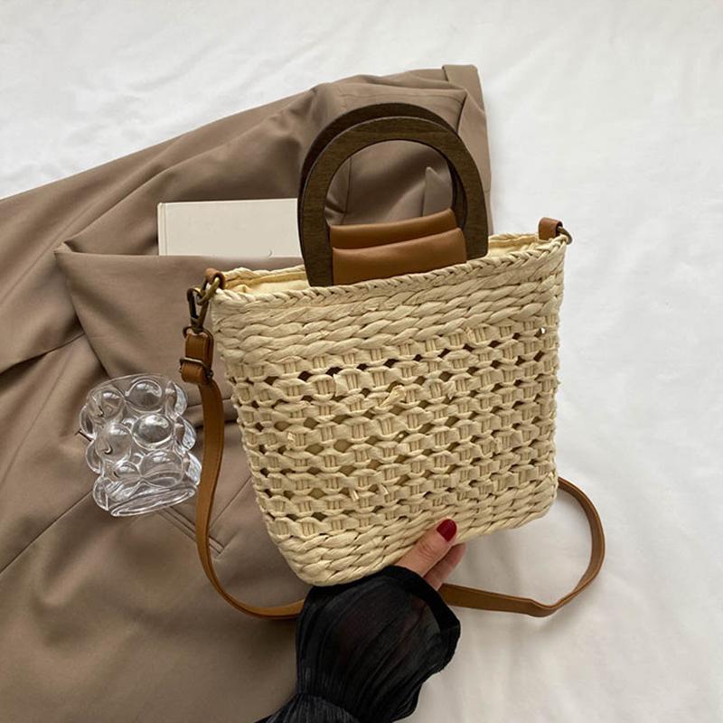 

Богемная летняя соломенная пляжная сумка женская повседневная большая вместимость через плечо ручная работа женский кошелек с ручкой