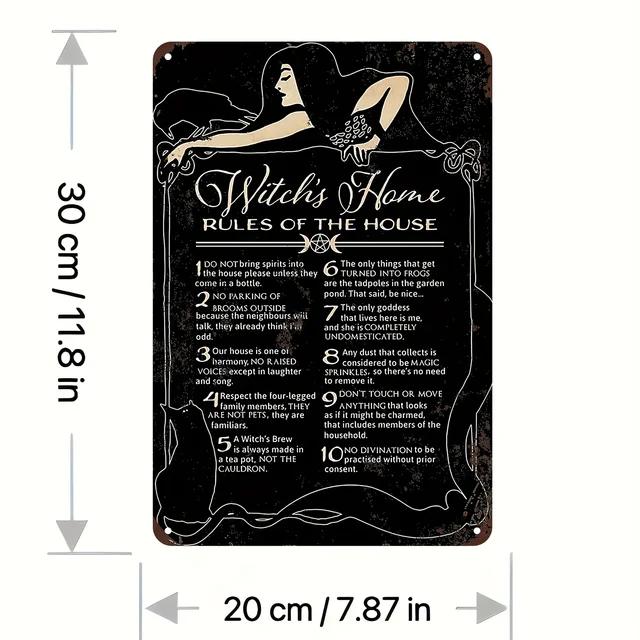 Vintage Metal Tin Sign  The House Witch Rules Halloween Decoration  Retro Wall Art for Home Room Restaurant Decor