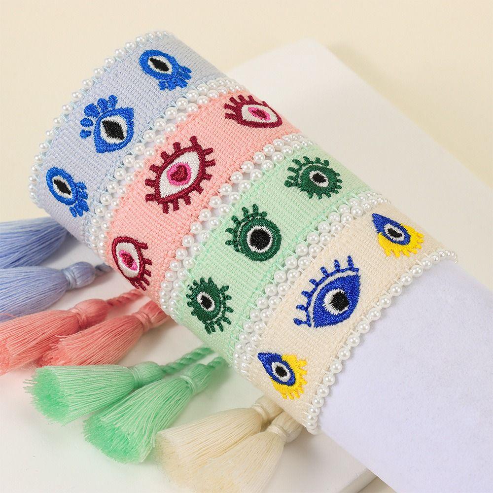 Adjustable Rope Woven Charm Bracelets Pearl Blue Eyes Bracelet Evil Eyes Bracelets  Jewelry Gift