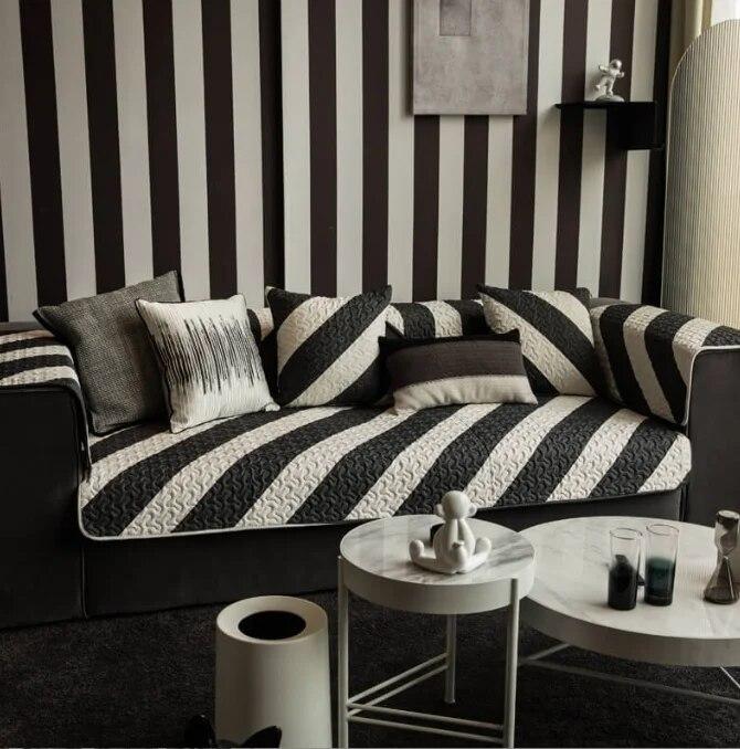 Nordic Black White Plaid Sofa Covers Cotton Soft Cushion Case Modern Four Seasons Non-slip Sofas Towel L-shaped Home Protective
