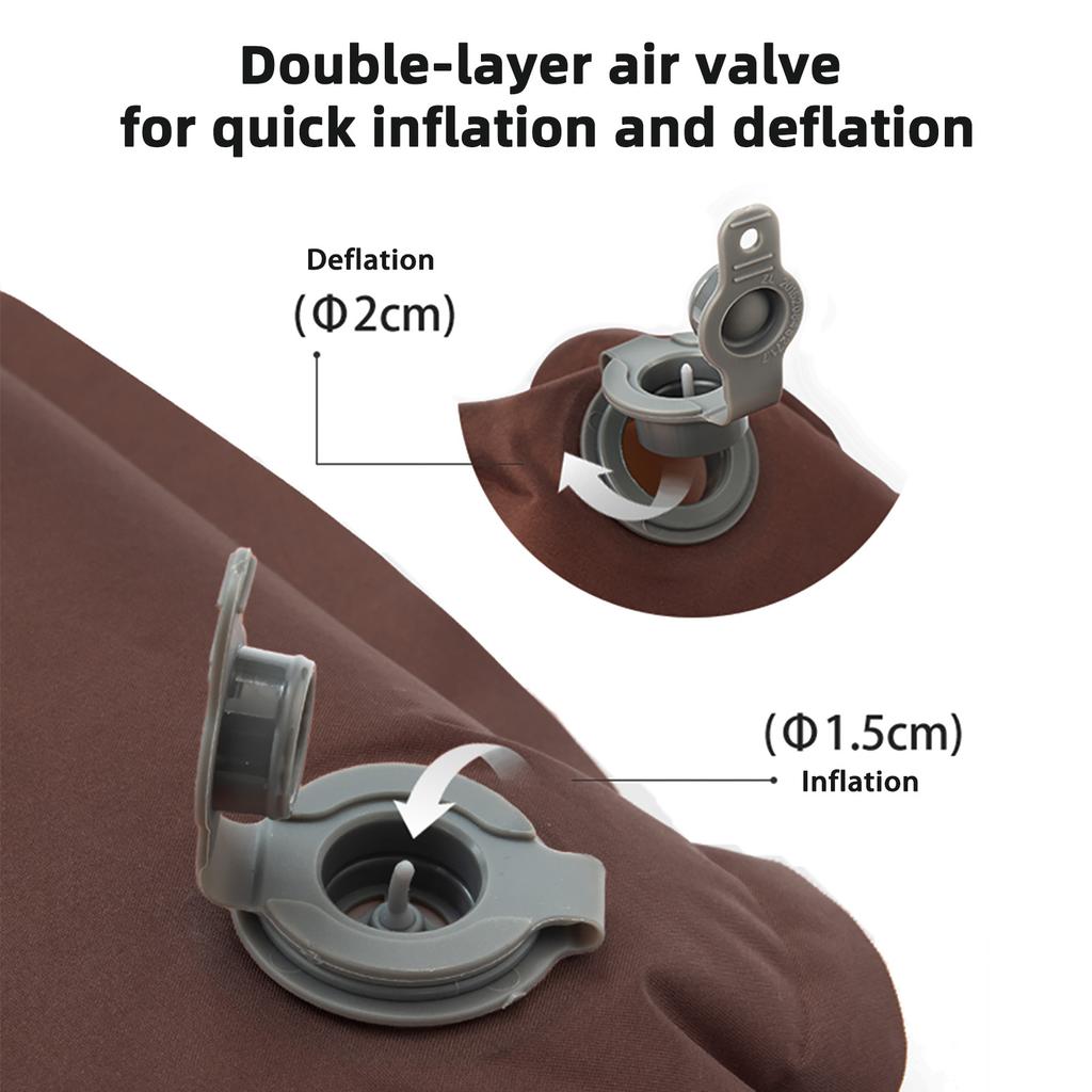 Sponge Pillow Automatic Inflatable Pillow Camping Tent Air Cushion Pillow for Camping Traveling Hiking Milk Tea Color