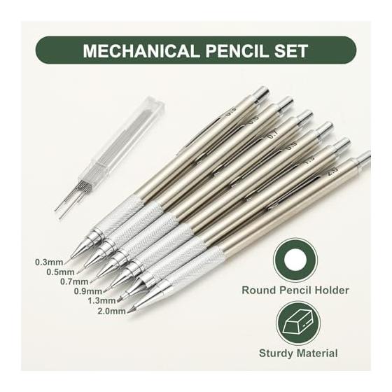 PATIKIL 2pcs 0.7mm Drafting Mechanical Pencil, Medium Point, Automatic Metal Holder for Drawing, Sketching, Woodworking, Silver