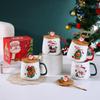 Cute Santa Reindeer Ceramic Mug with Lid & Spoon - Perfect Christmas Souvenir Gift