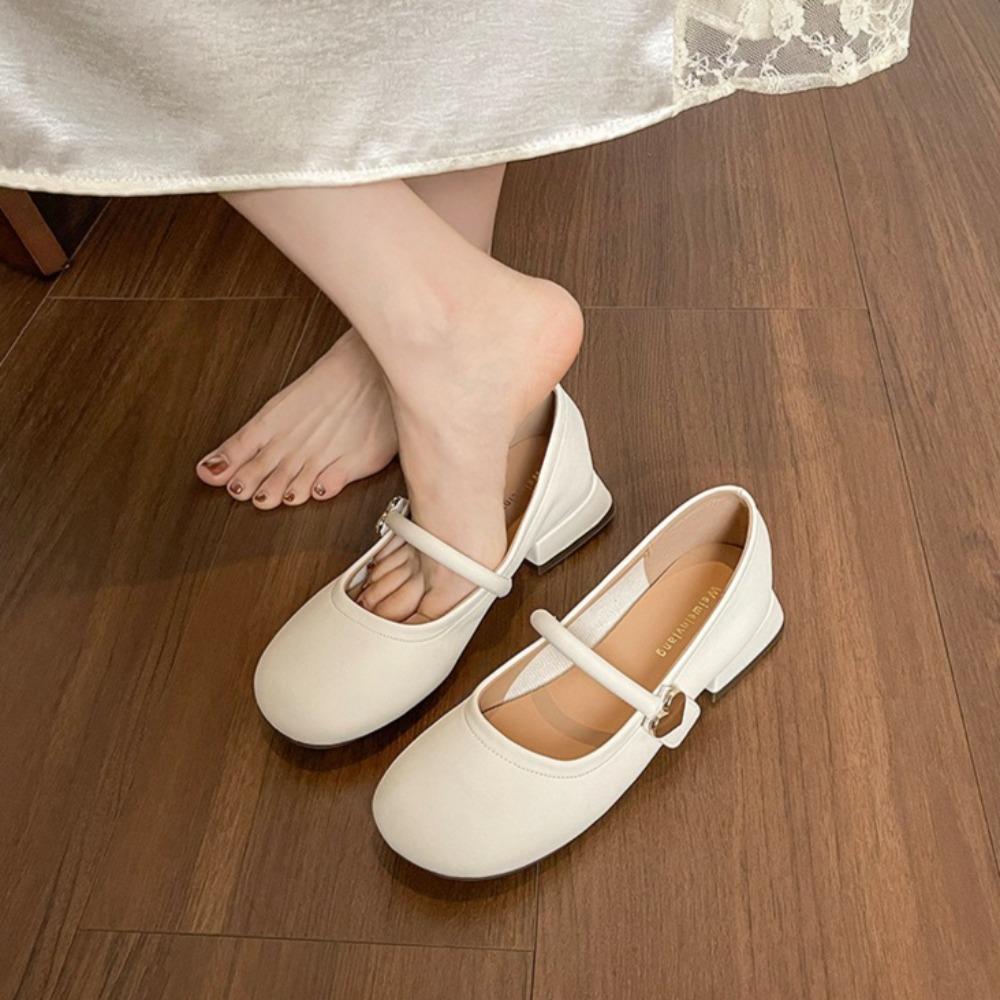 Mary Jane Shoes Shallow Single Shoes Women's Thick Heel Soft Sole Temperament with Skirt French Women's Shoes