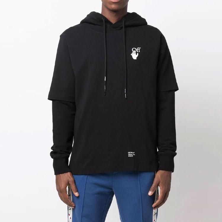 Off-White Caravaggio Arrow DBL Sleeve Hoodie Black Men Tops OMBB087F21FLE0051001