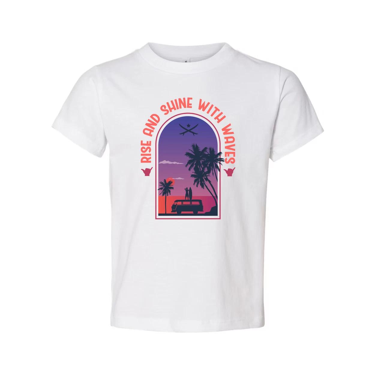 Unisex Surfing Themed T Shirt With Sunset Palm Trees And Van Scene Artwork For B L