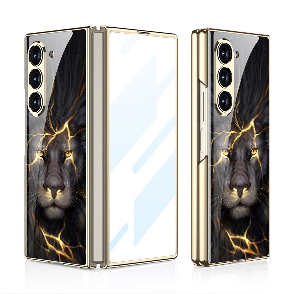 Luxury Plating Screen Glass Case For Samsung Galaxy Z Fold 7 6 5 Case Back Painted Pattern Glass Plastic Cover For Galaxy Z Fold 6
