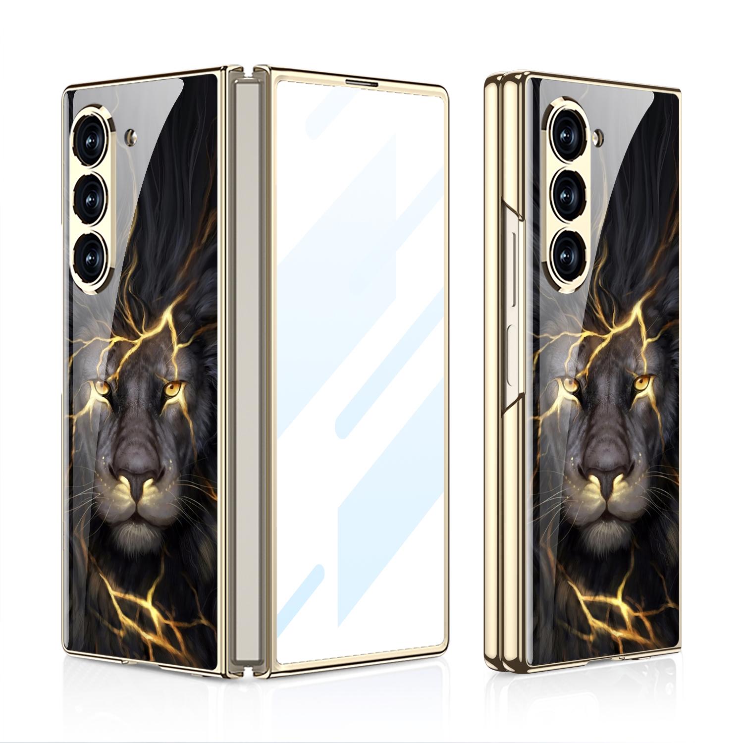 

Luxury Plating Screen Glass Case For Samsung Galaxy Z Fold 7 6 5 Case Back Painted Pattern Glass Plastic Cover For Galaxy Z Fold 6 For Samsung Z Fold7