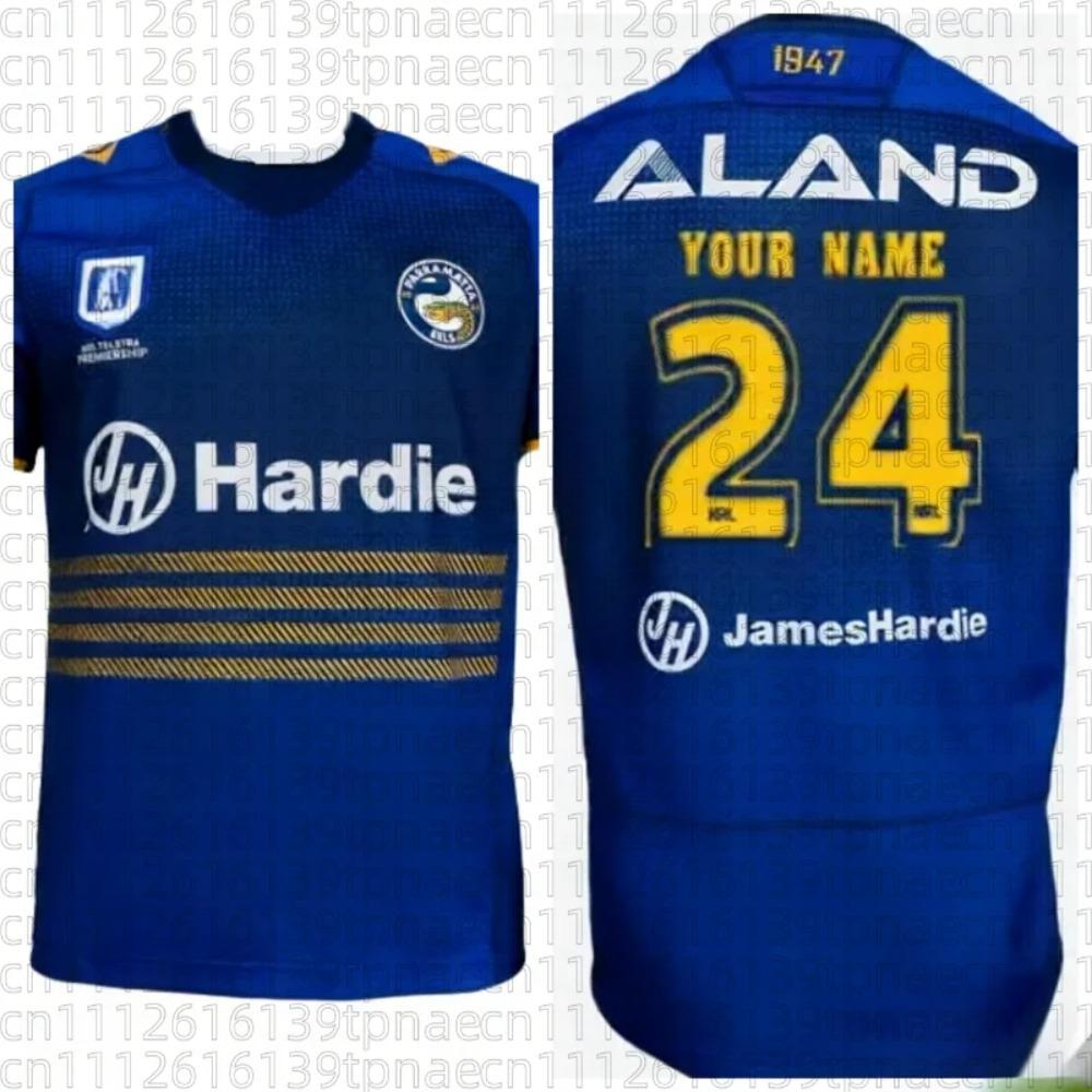 Summer Parramatta Eels 1947 Heritage Breathable Training Jersey! Blue-Yellow Interwoven Stripes Unisex Family Kids Tees Top
