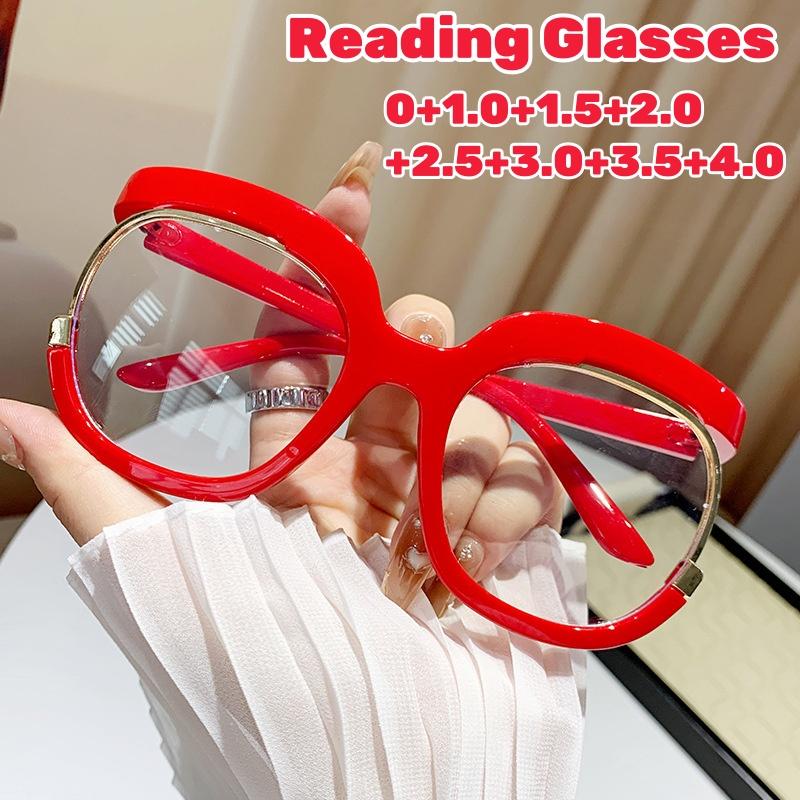 Women Oversized Reading Glasses Men Anti Blue Light Hyperopia Glasses Fashion Unique Round Frames Decorative Eyeglasses Diopter