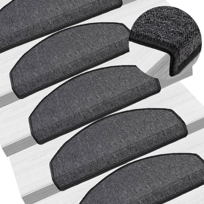 VidaXL Tapis d'escalier 15 pièces 65 x 24 x 4 cm Anthracite Demi-rond Grand 133884