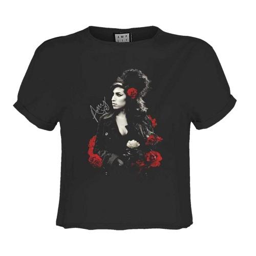 Amplified Womens/Ladies Poses With Roses Amy Winehouse Crop T-Shirt