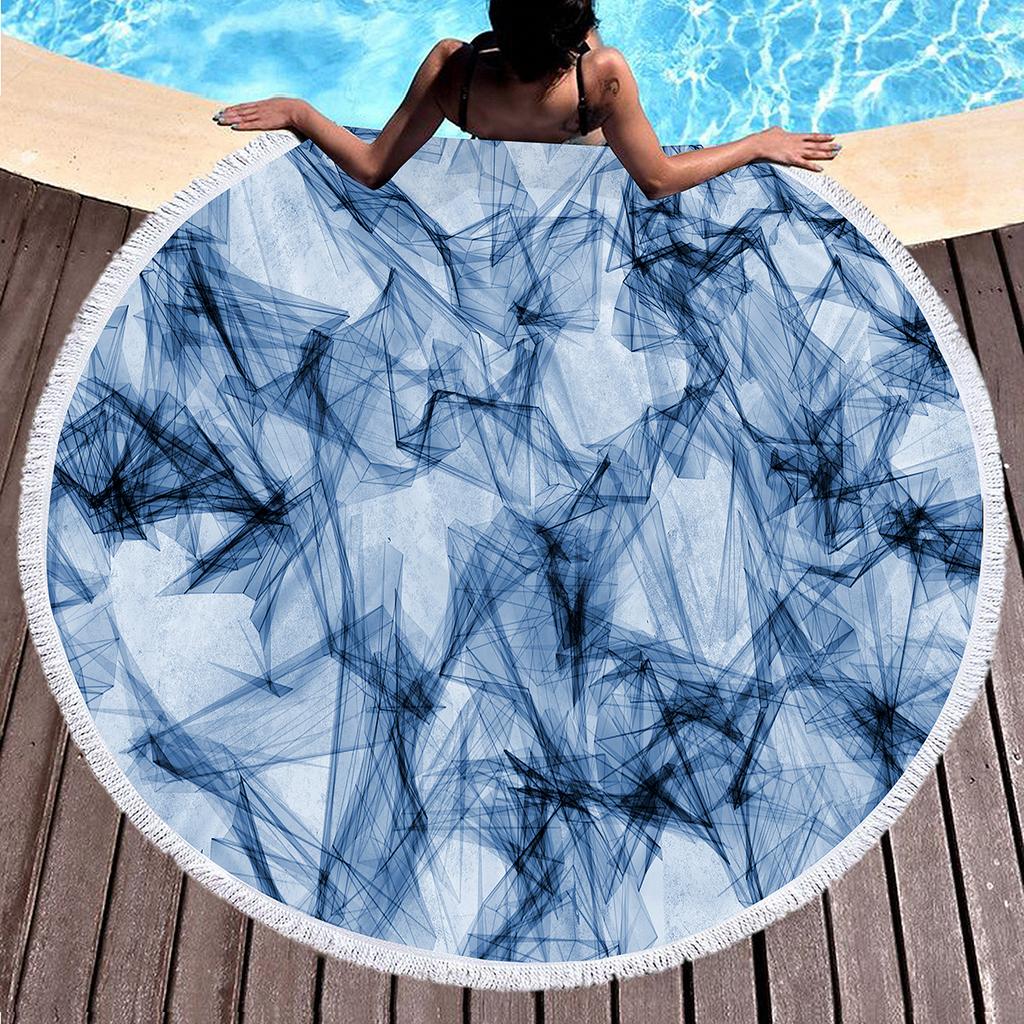 Marble Geometric Pattern Round Beach Towel, Soft Yoga Meditation Mat Picnic Rug Microfiber Lightweight Beach Towels for Boy Girl
