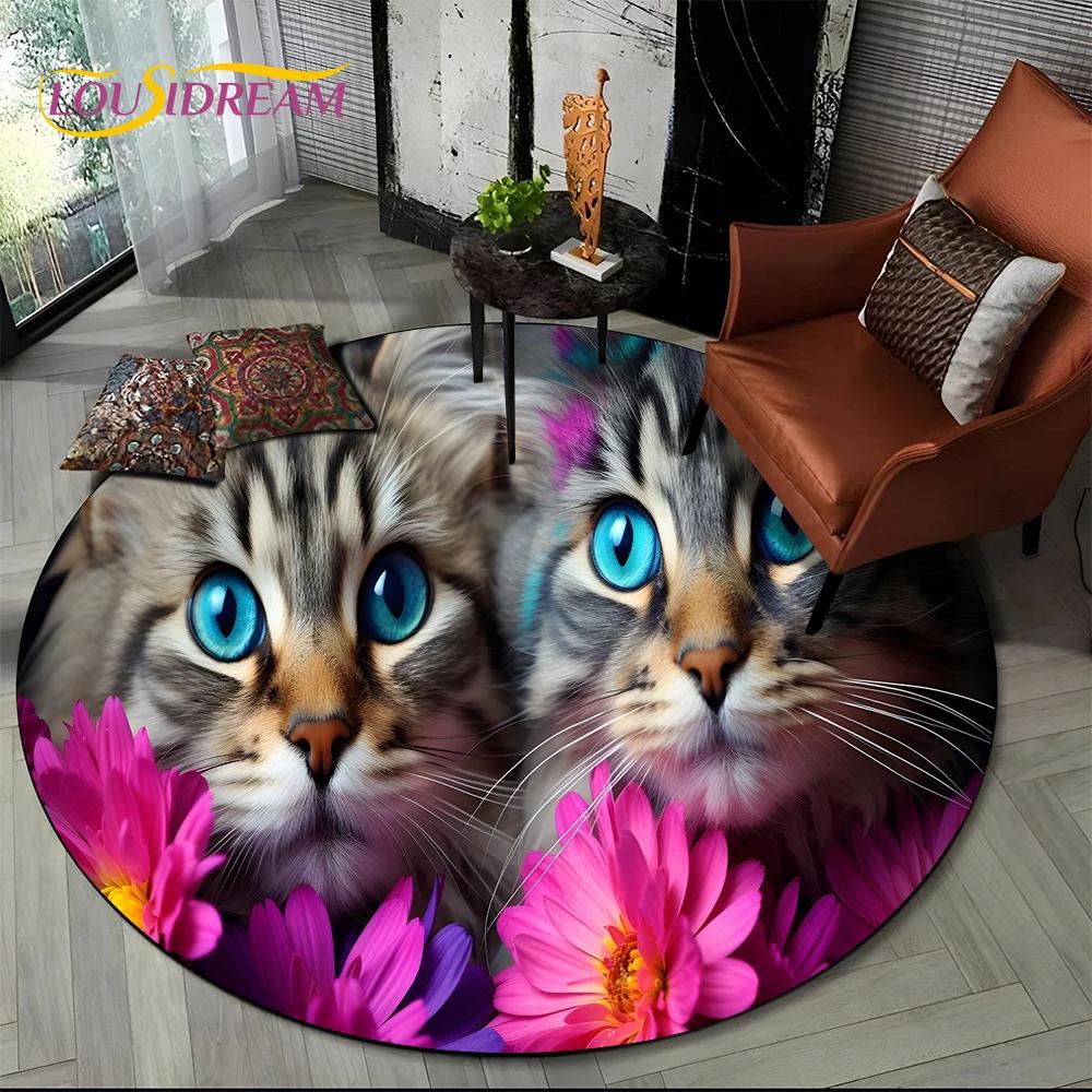 3D Persian Cat,Cute Calico Cat,Ragdoll Cartoon Round Carpet Rug for Living Room Bedroom Kid Playroom Decor,Pet Area Rug Non-slip