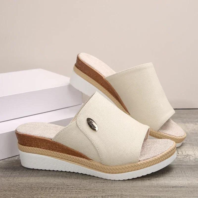 Summer New Plus Size Women'S Shoes Foreign Trade Slippers Woman Slippers Wedge Heel Thick Sole Lightweight Casual Shoes