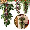 Holiday Soft Furnishing Pendant Christmas Teardrop Swag, Artificial Holly Leaves Swag Wreath with Pinecones Decorative Red Berries for Front
