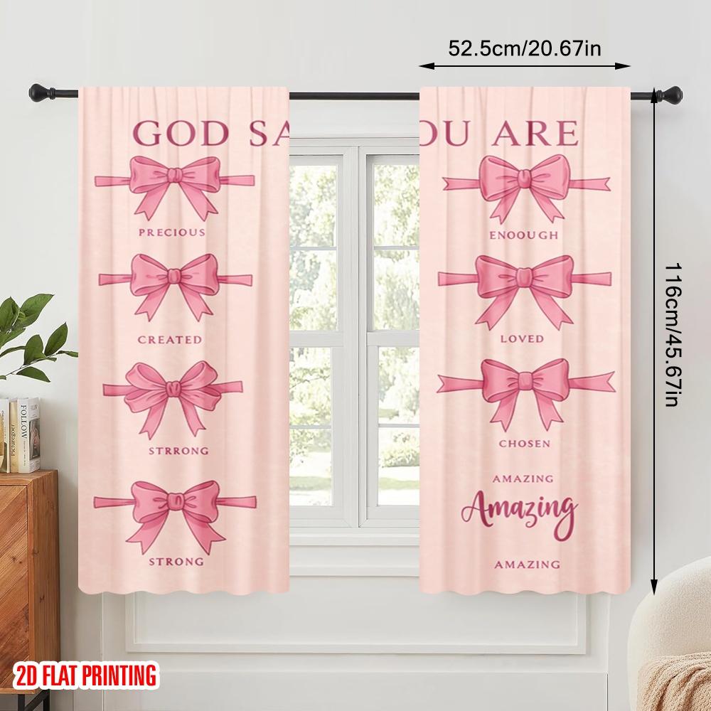2pcs 2D flat printing Party Window Curtains GOD SAYS YOU ARE PRECIOUS BEAUTIFUL ENOUGH 100% Polyester Without Electricity Family