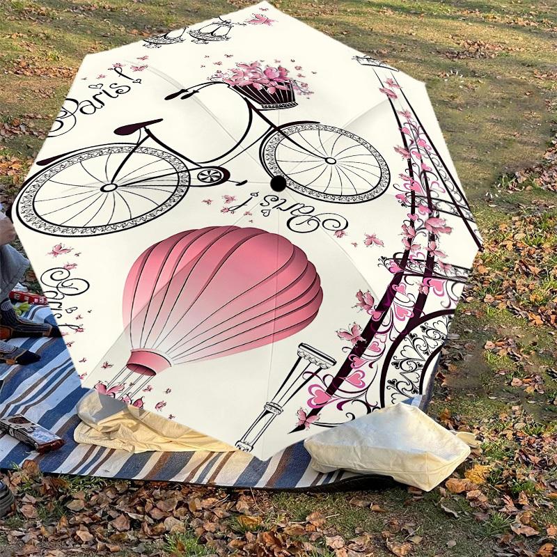 1PC Paris Bicycle Umbrella-8-Rib Reinforced, Automatic Open, Lightweight & Durable, Cute Fashion Accessory for Outdoor-A1280