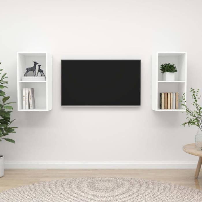 VidaXL Meubles TV muraux 2 pcs Blanc Bois d'ingénierie 3079844