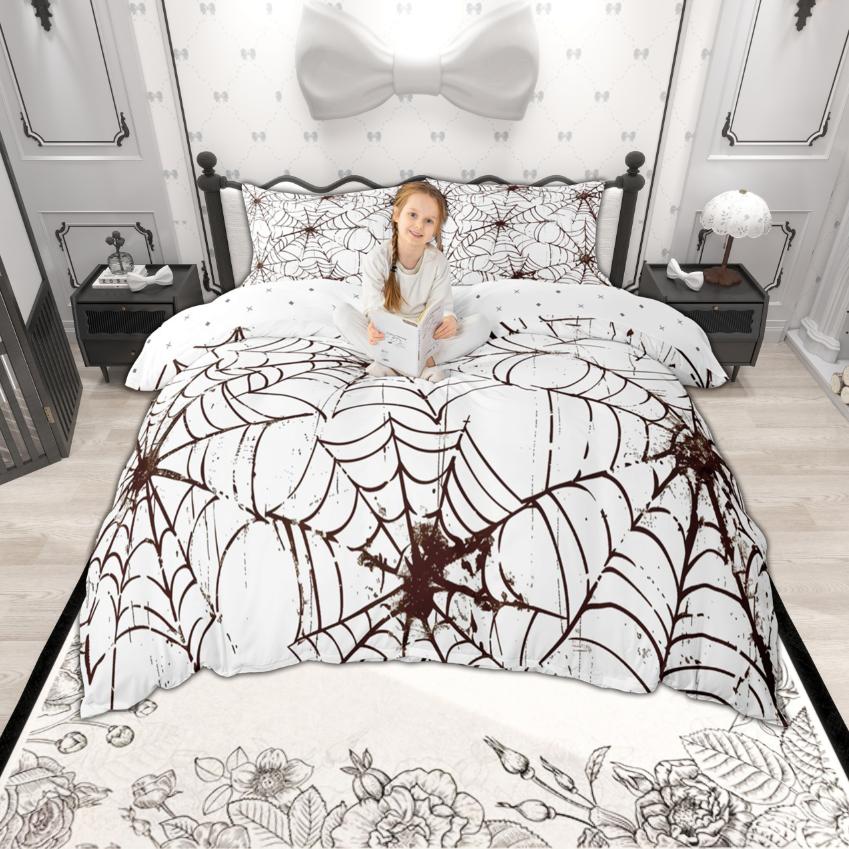 Homewish Spider Web Duvet Cover Set, Happy Halloween Theme Bedding Set, Reversible Comfoter Cover Set