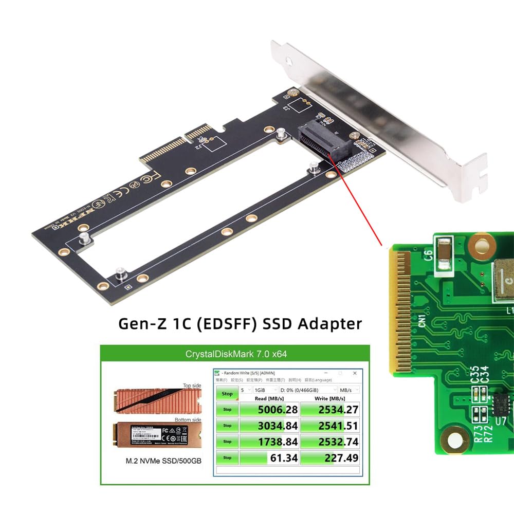 Xiwai 4X Host Converter EDSFF NVMe Ruler 1U Thickness Short SSD Carrier Adapter PCI-E4.0 GEN-Z E1.S 5.9mm 8.0mm