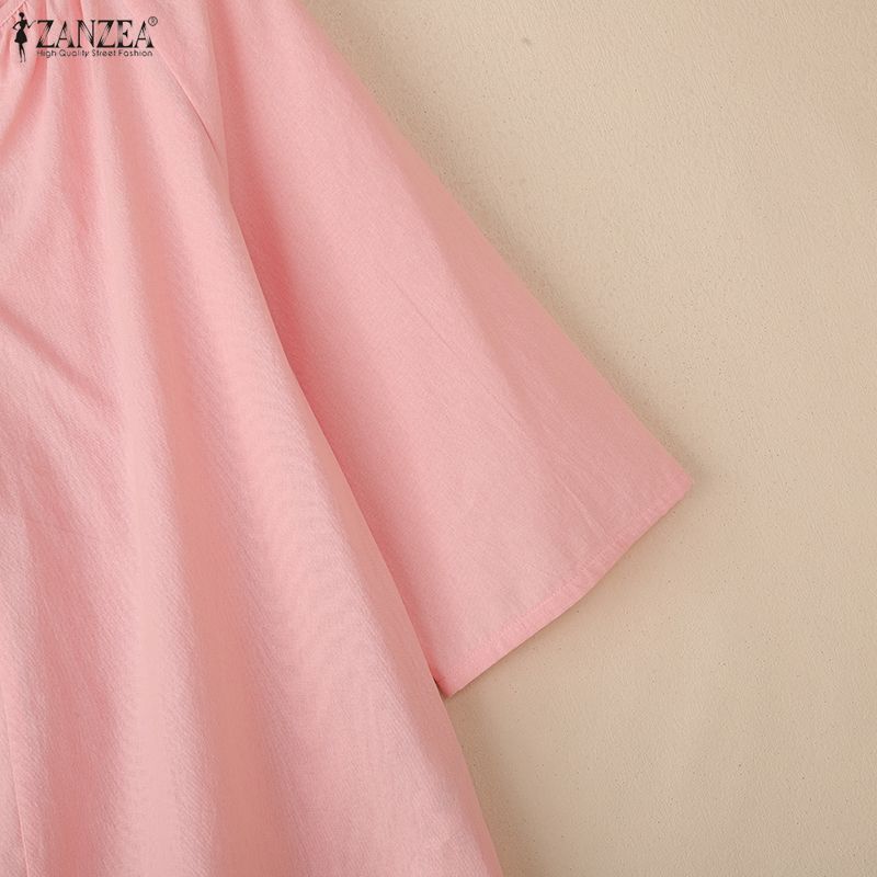 ZANZEA Lässige Damenbluse mit Rundhalsausschnitt und 3/4-Ärmeln, lockere Baumwollbluse