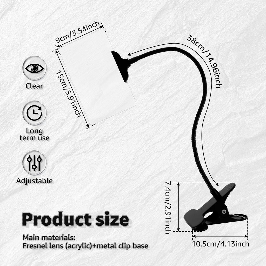 Hands Free Magnifying Glass 5XAdjustable Clip On Magnifying Glass Square Magnifying Glass Full Book Page Reading Magnifier