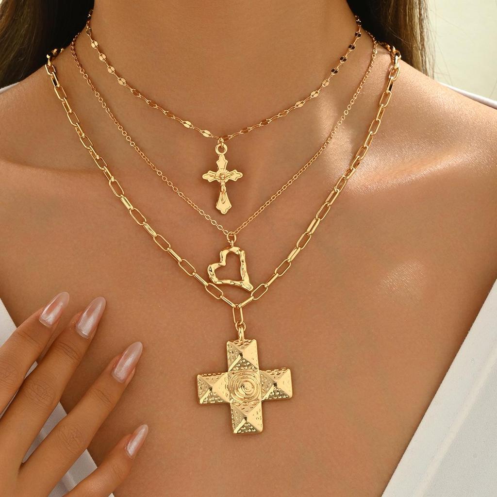 Elegante Damen-Kreuzkette aus Legierung mit übertriebenem Pulloverketten-Design