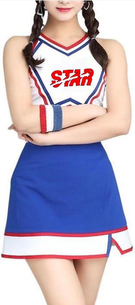 Lady Lazy Cheerleader Short Cute Uniform, Midriff-Baring, Sleeves, Miniskirt, (Small)