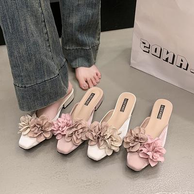 Rose Niche Design Bag Head Cool Slippers Women's Summer Fashion Outer Wear 2025 New Chinese Low-heeled Half Slippers