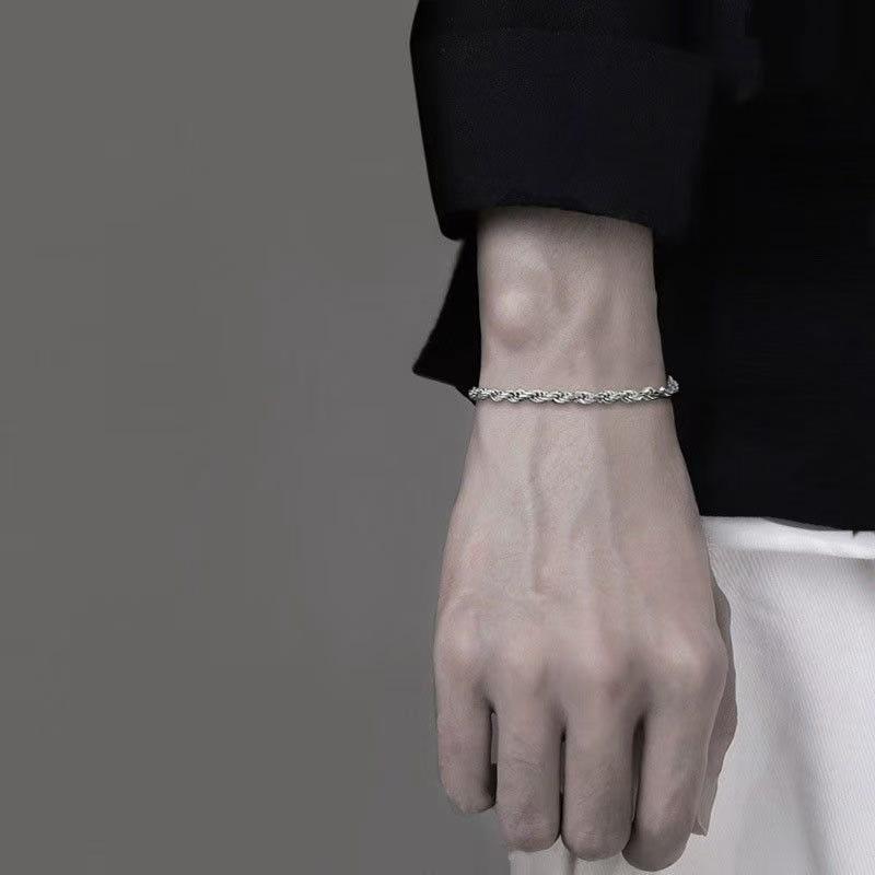 Trendy 4mm Silver-Plated Rope Twist Bracelet for Women – European & American Style