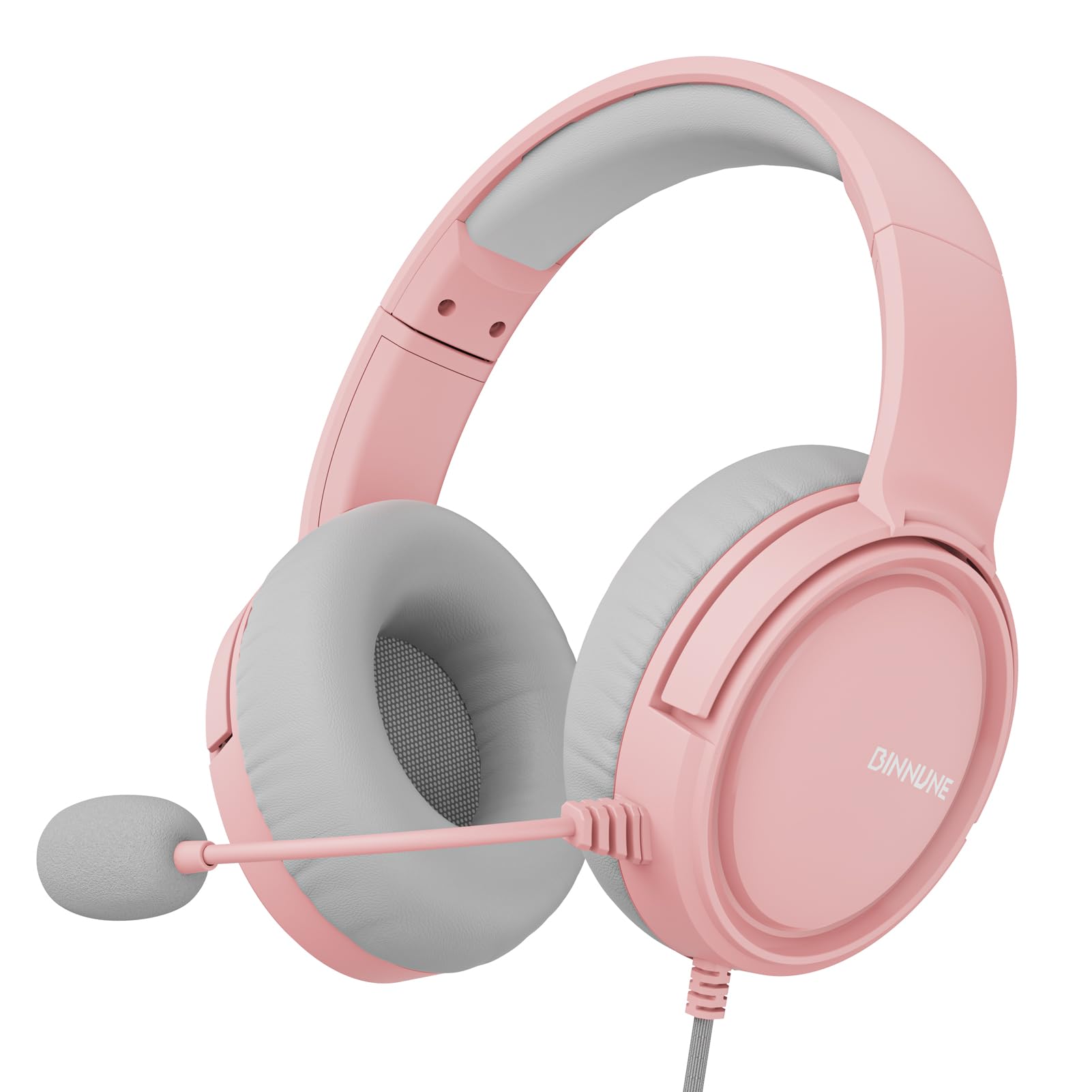 

BINNUNE Gaming Headset for and Features a wired mute 50mm low lightweight noise and is compatible with FPS and PS5, Xbox, PC. 3.5mm connection, рожевий