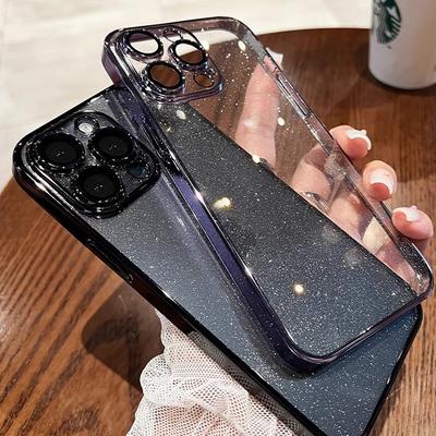 Clear Electroplated Glitter Case For For Iphone16 1 14 Plus 13 12 Pro Max 11 Plating Transparent Case Shockproof Hard Cover